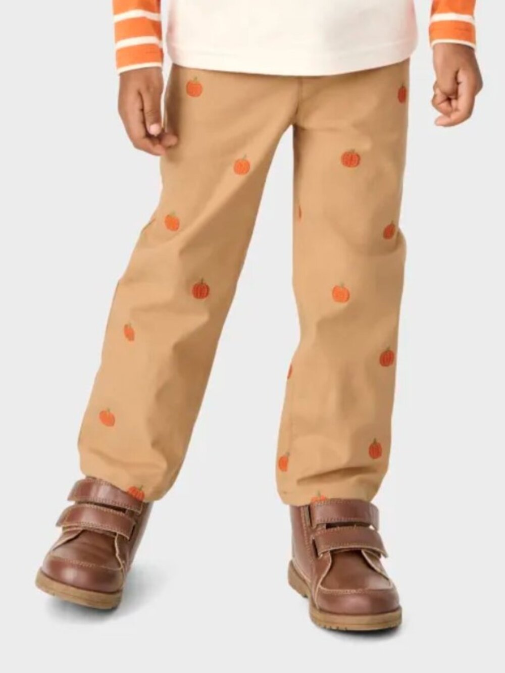 Gymboree Boys 8 Tan Schiffli Embroidered Pumpkin All Over Cotton Pants NWT